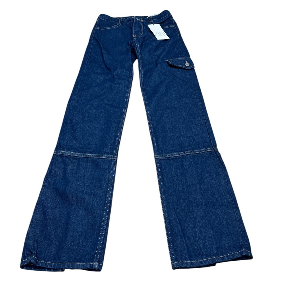 ZARA JEANS WOMENS SIZE 0 ZIPPER SLIT BOOT CUT BLUE DENIM
